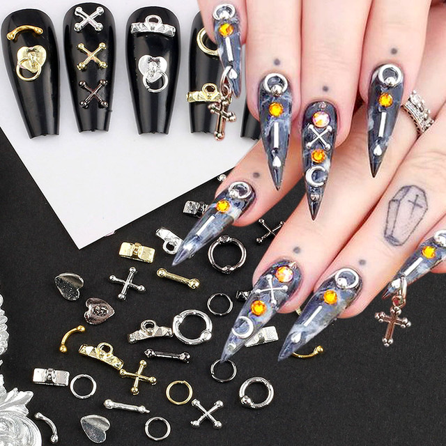 100pcs Punk Charms for Nails Gothic Nail Art Charms Alloy Perforated  Hanging Ring Latch Cross Nail Charms Nail Jewelry Decor - AliExpress